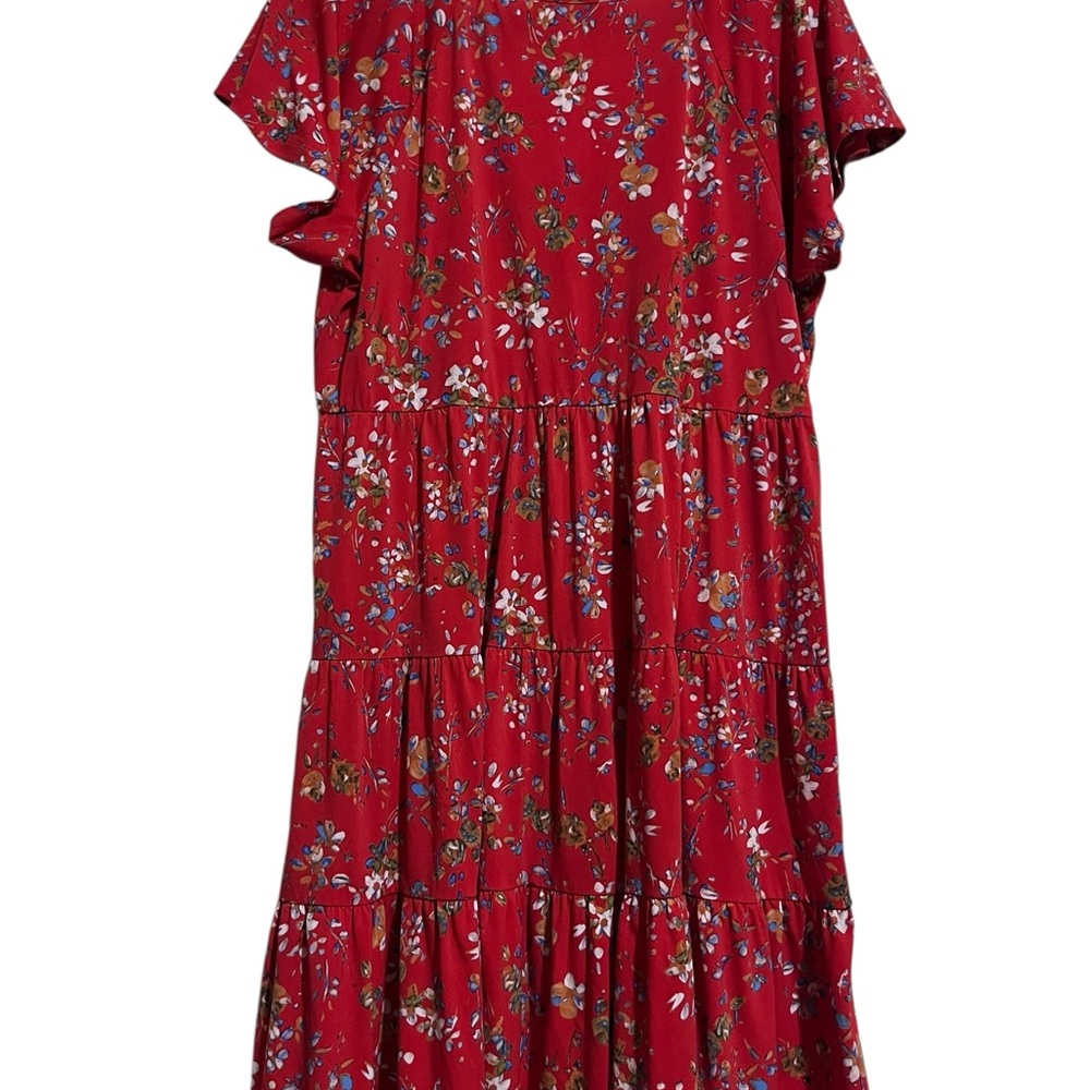London Times Red Floral Midi Dress - Picture 3 of 5